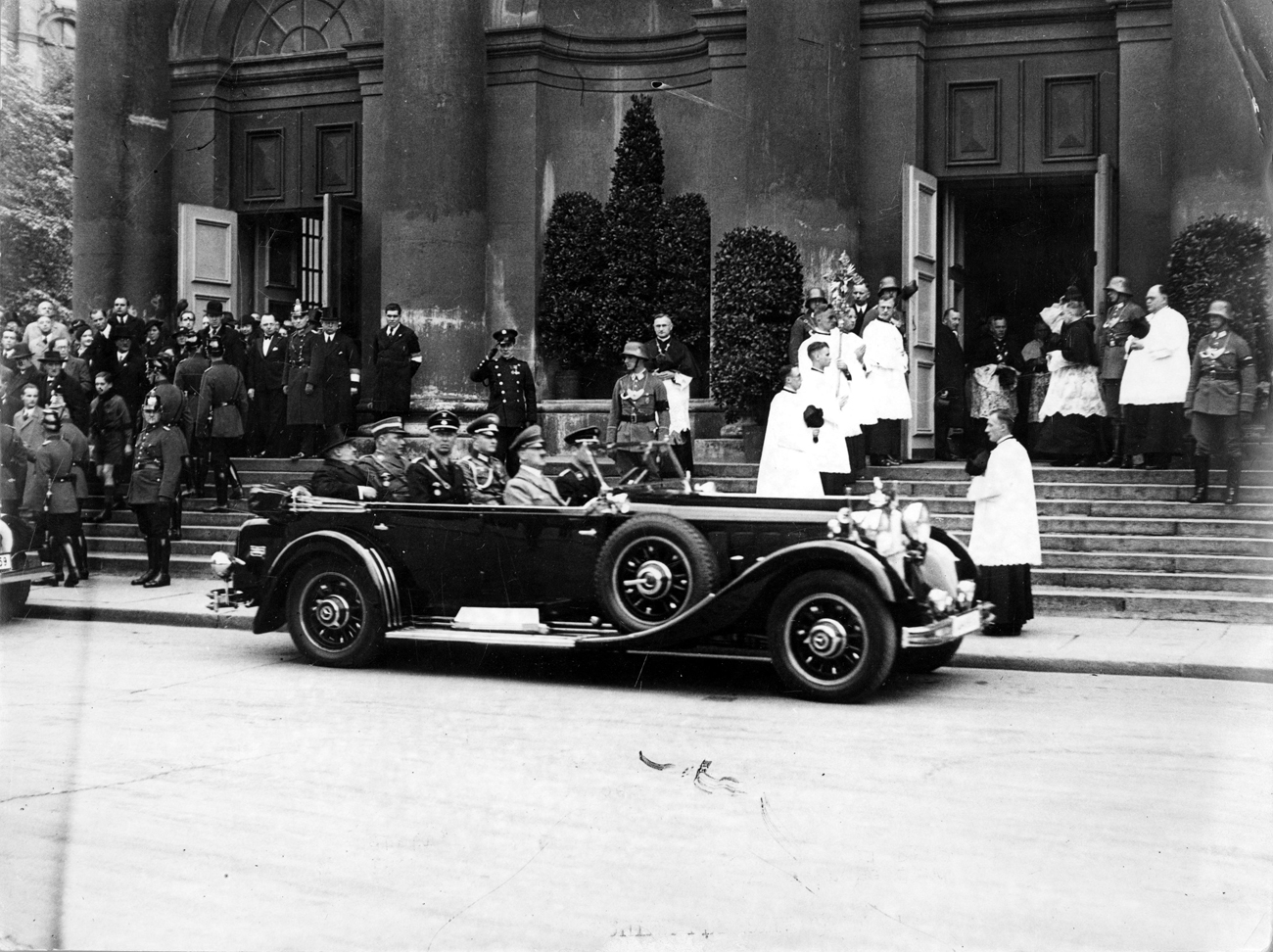 Adolf Hitler in his car leaves Saint Jadwiga church in Berlin after the memorial service for Polish First Marshal Jozef Pilsudski